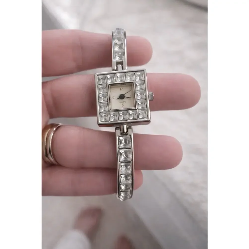 Yves Rocher Women's Silver Square Quartz Analog Dress Wristwatch Metal Band